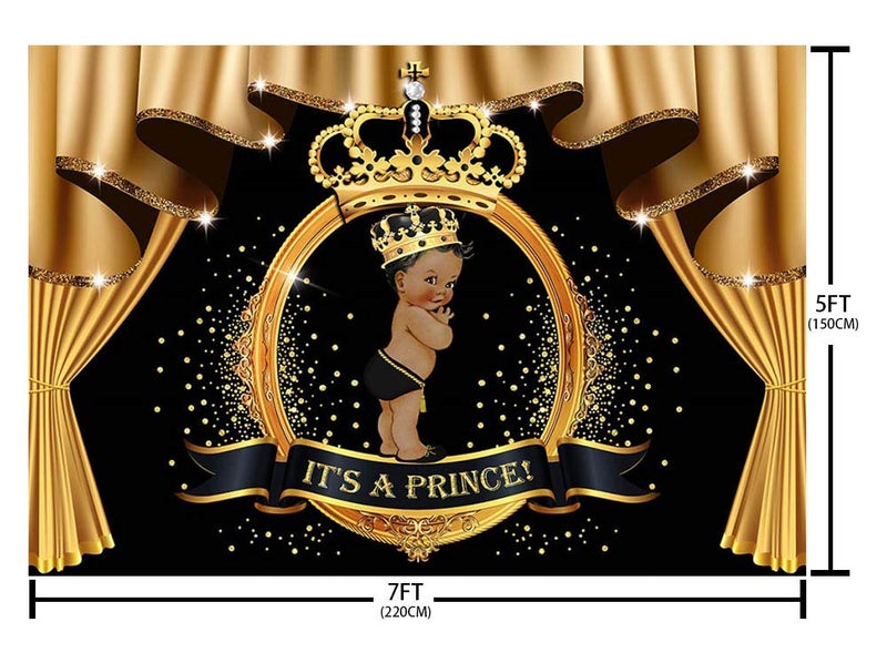 MEHOFOND It's A Prince Baby Shower Backdrop Prince Black Gold Party Decorations Crown Curtain Diamond Royal Prince Photography Background Banner Cake Table Studio Photo Props 7x5ft - Image 4